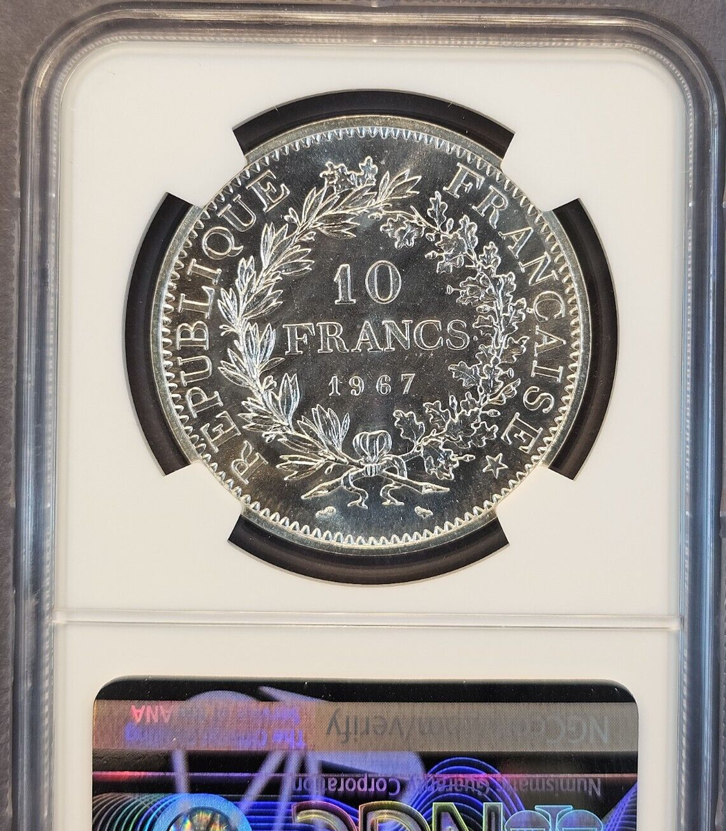1967 FRANCE SILVER 10 FRANCS HERCULES NGC MS 68 GEM BU RARE TOP