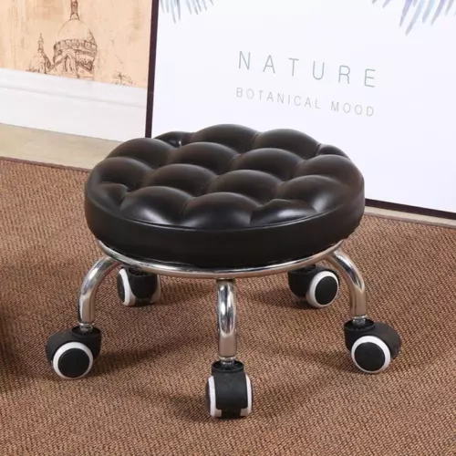 Round Low Roller Seat Stool Small Stool with Wheels Pulley Ottoman Comfortable - Picture 10 of 12