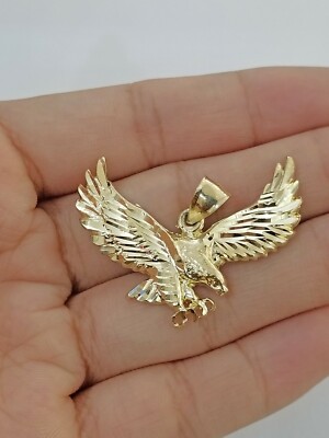 10k Yellow Gold Flying Eagle Diamond Cut Charm Pendant Men Women Real