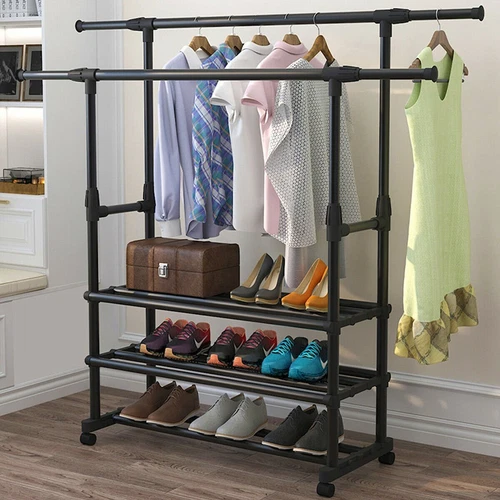 Heavy Duty Rolling Garment Rack Adjustable Wire Shelving Clothes Rack Bedroom - Picture 4 of 14