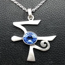 MJG STERLING SILVER EYE OF HORUS PENDANT. NO CHAIN. LAB AQUAMARINE. JIMMY PAGE