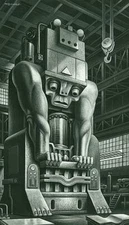 Hydraulic Press by Boris Artzybasheff – Surreal Industrial Illustration Print