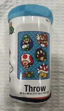 Super Mario Blue Fleece Throw Blanket 46 in X 60 in Nintendo Product New!