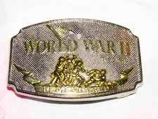 Vintage 1992 WORLD WAR II METAL BELT BUCKLE  REMEMBERED