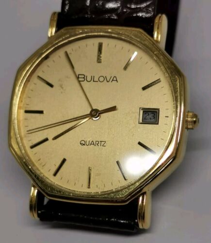 Vintage 1990s Bulova Octagonal Gold Plated Date Gents 31mm Quartz Wrist Watch G13A - Bild 6 von 15