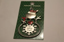 Snowman Christmas ornament Oh What Fun snowflake fun NIP with danging charm