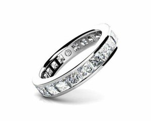 Authentic 3.75 Ct Princess Simulated Wedding Eternity Band Ring 14K White Gold Plated