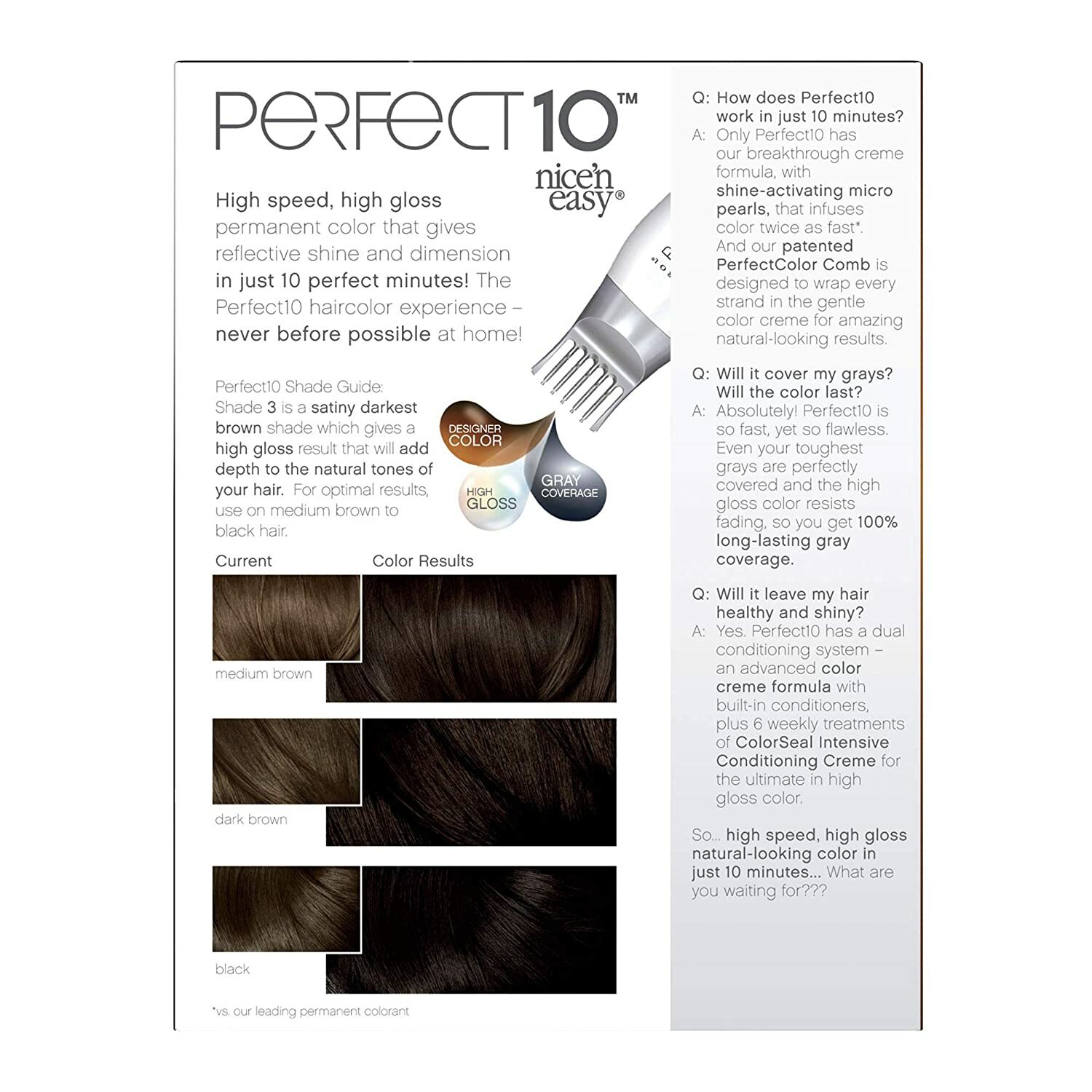 2-Pack New Clairol Nice N' Easy Perfect 10 Hair Coloring Tools, 3 Darkest Brown