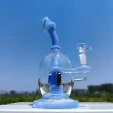 9" Cream Heavy Blue Mushroom Recycler Glass Bong 14mm Bowl Water Pipes Hookah