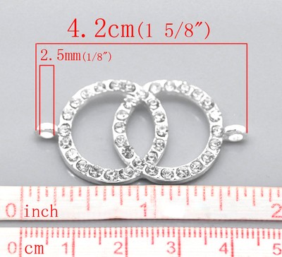 2 VERSILBERTE KLARE STRASS KREISVERBINDER ~ 42x22 mm ~ ARMBAND ~ KETTE (28F)
