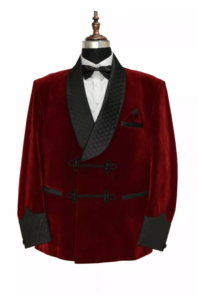 Burgundy Smoking Jacket Stylish Jacket Velvet Quilted Elegant