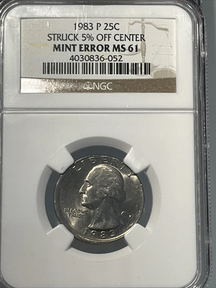 1983 P ERROR 25C STRUCK 5% OFF CENTER NGC MS61 WASHINGTON QUARTER - Image 2 of 4
