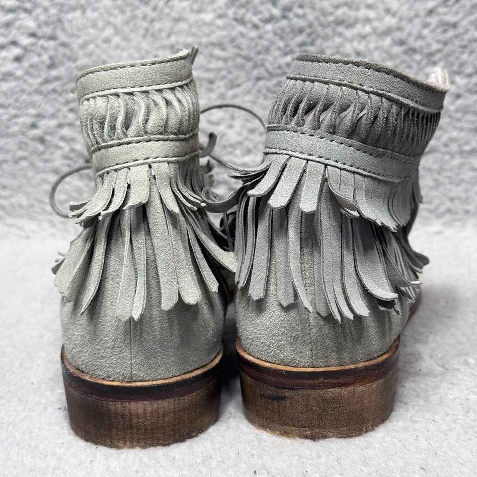 Sandalias al tobillo Free People para mujer talla 37 EE. UU. 6,5 flecos mocasín verde gris gamuza Foto 4 de 4