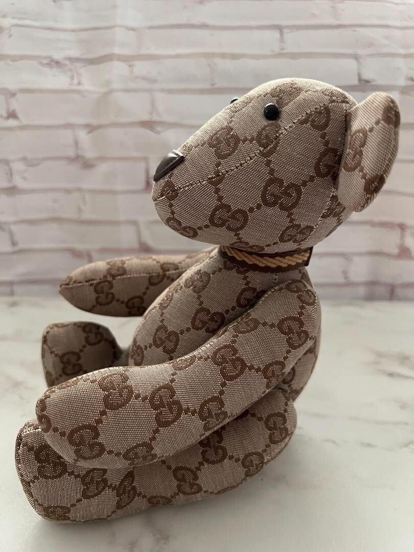 GUCCI GG Pattern Monogram Teddy Bear Beige Canvas Plush Doll GUCCI GG Pattern Monogram Teddy Bear Beige Canvas Plush Doll