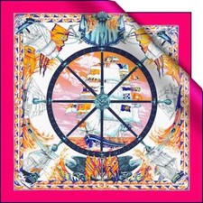 Women's Nautical theme Manual Hand Rolled With 100  silk Twill scarf shawl 42''