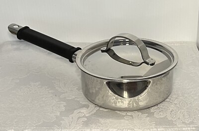 Vintage Copco Stainless 1 Quart Saucepan Pot w Lid   Black Handle   Korea