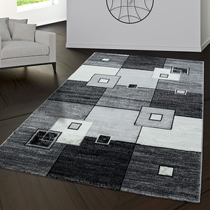 Détails Sur Tapis Pise Motif Carrés à Carreaux Tapis Pour Salon Gris Noir Crème