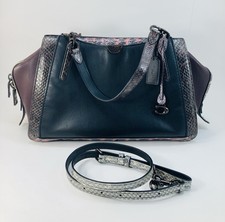 Coach Leather Shoulder Bag with Snakeskin Trim   Black  Brown   Elegant Design