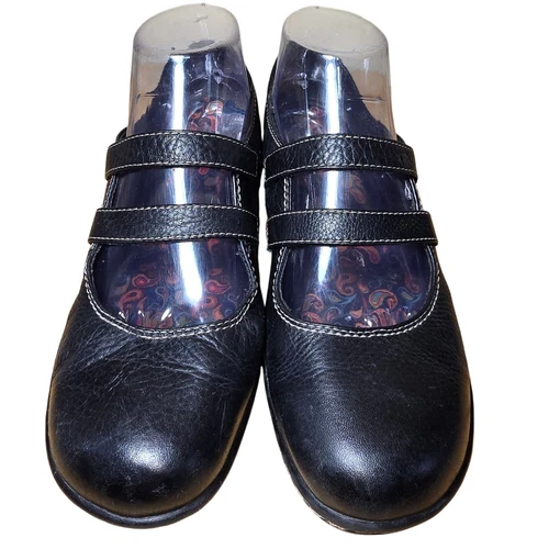 Mocassini Clarks Bendables Mary Jane in pelle nera da donna taglia 8 M slip on 2 cinturini