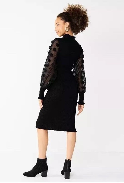 Almost Famous Dress S Black Knit Bodycon Balloon Sleeve Whimsigoth Dark Fairy
