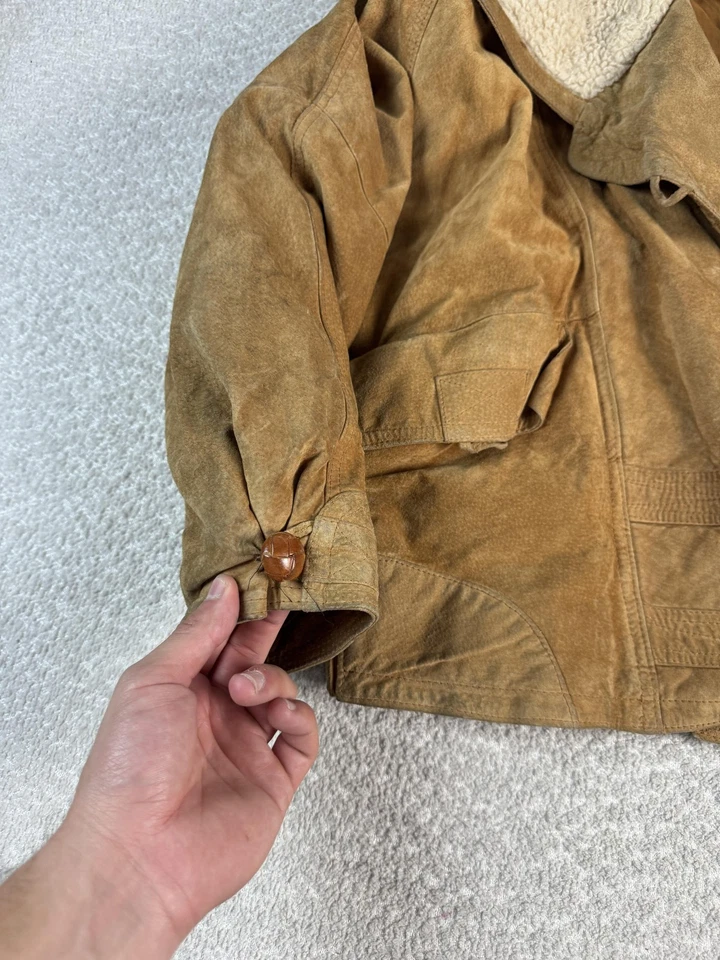 Vintage Avanti Jacket Womens Large Brown Pig Suede Sherpa Collar Zip Bomber 80s - Image 2 of 4