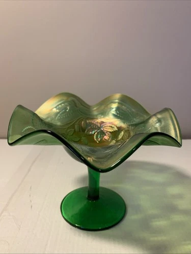 Fenton Blackberry Bramble Green Carnival Iridescent Compote