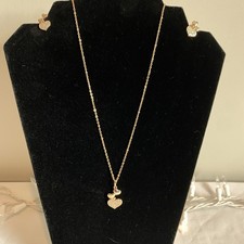 Triple Heart Necklace And Earrings Set Rose Tone With Rhinestones