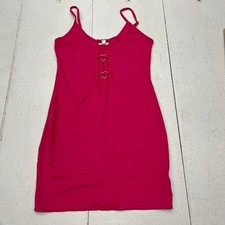 Pink Heart Eyelet Sleeveless Bodycon Mini Dress Women's Size Medium NEW