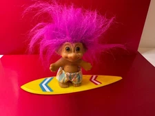 Vintage Russ Troll Doll Surfer Surfing Surf Board Pink Hair Shorts Mini 3 inch