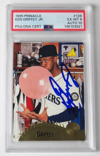 Ken Griffey Jr. HOF Signed 1995 Pinnacle Bubble Gum Card # 128 PSA 10 Auto