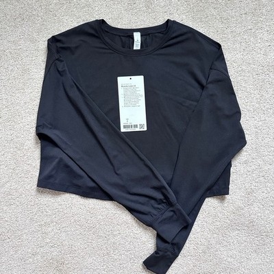 Lululemon Muscle Love LS Black Cropped Relaxed Fit Long Sleeve Shirt Top Size 2