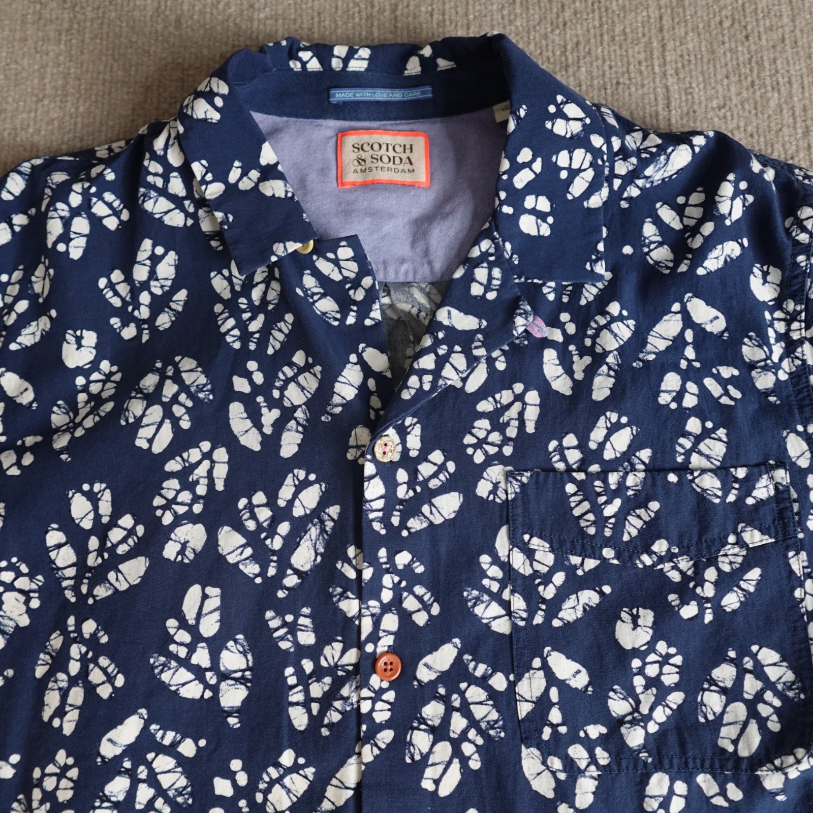Scotch & Soda Mens Shirt Large Blue Camp Loop Collar Cotton Blend