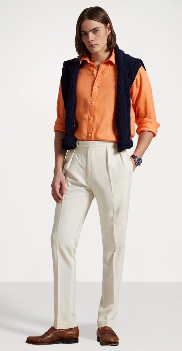 Polo Ralph Lauren Orange LINEN Long Sleeve Classic Fit Button Down
