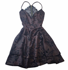 Windsor Brown Black Floral Lace Tiered Mini Dress Size M Dark Romantic