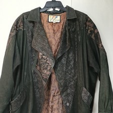 Vtg 80s Wilson Leather Floral Patchwork Jacket Wmns L Wrap Front Shoulder Pads *