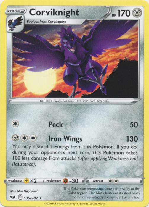 Corviknight - 135/202 - Rare (Near Mint) Sword & Shield Base Set - Metal Pokémon