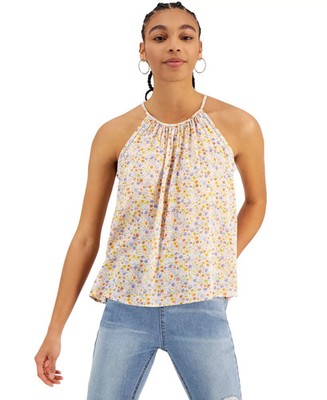 Hippie Rose Floral Relaxed Fit Halter Top Juniors' Large Cream Floral Pullover