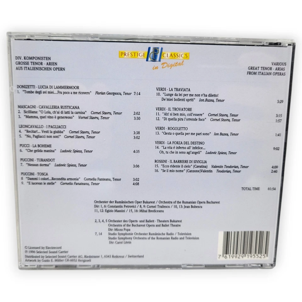 Grosse Tenor Arien aus Italienischen Opern I Pagliacci Turandot La Boheme CD - Bild 2 von 4