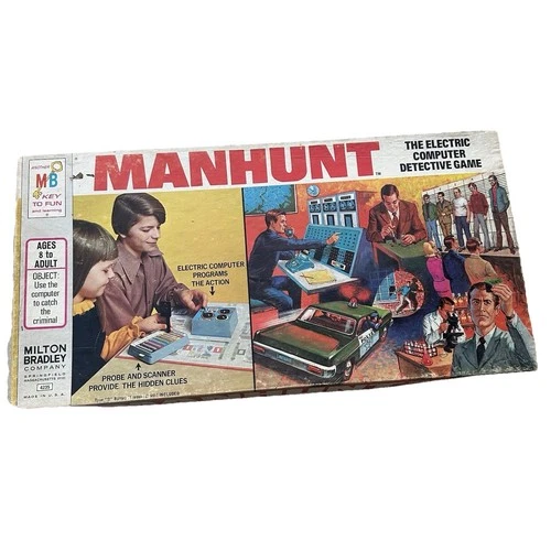 Vintage Manhunt Board Game Electronic Computer Detective Milton Bradley