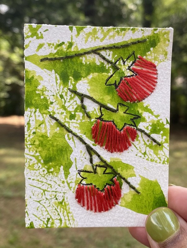 ACEO Original Watercolor and Embroidery Mix Media by Tomekia