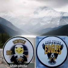 CAPE BRETON SCREAMING EAGLES MASCOT SCREECH #97 RARE OFFICIAL PUCK MADEin CANADA