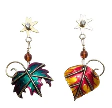 Lunch At The Ritz Dangle Earrings Colorful Leaf Design Starburst Post Backs