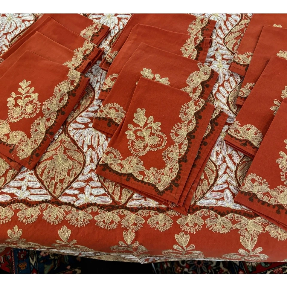 Ornate AGHABANI Embroidered Holiday - Christmas - Tablecloth & 12 Napkins - Image 4 of 4