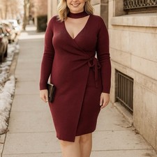 say what ribbed fuchsia wrap dress , Size 1X New Dec Sale