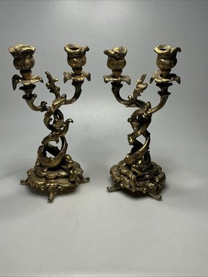 A Pair of 19th Century Bronze signed J.B. Candlesticks Jennings Brothers