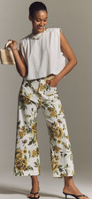 Maeve Anthropologie The Colette Cropped Wide Leg Pants 28 Yellow Floral Bees NWT