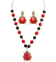 Karneval Fasching KostÜM ZubehÖR Schmuck Set MarienkÄFer Kette & Ohrringe Neu