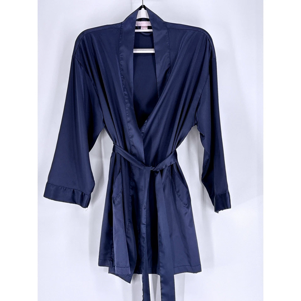 Victoria's Secret Bata Kimono Mujer O/S Azul Marino Corbata Cintura Satén Foto 2 de 4