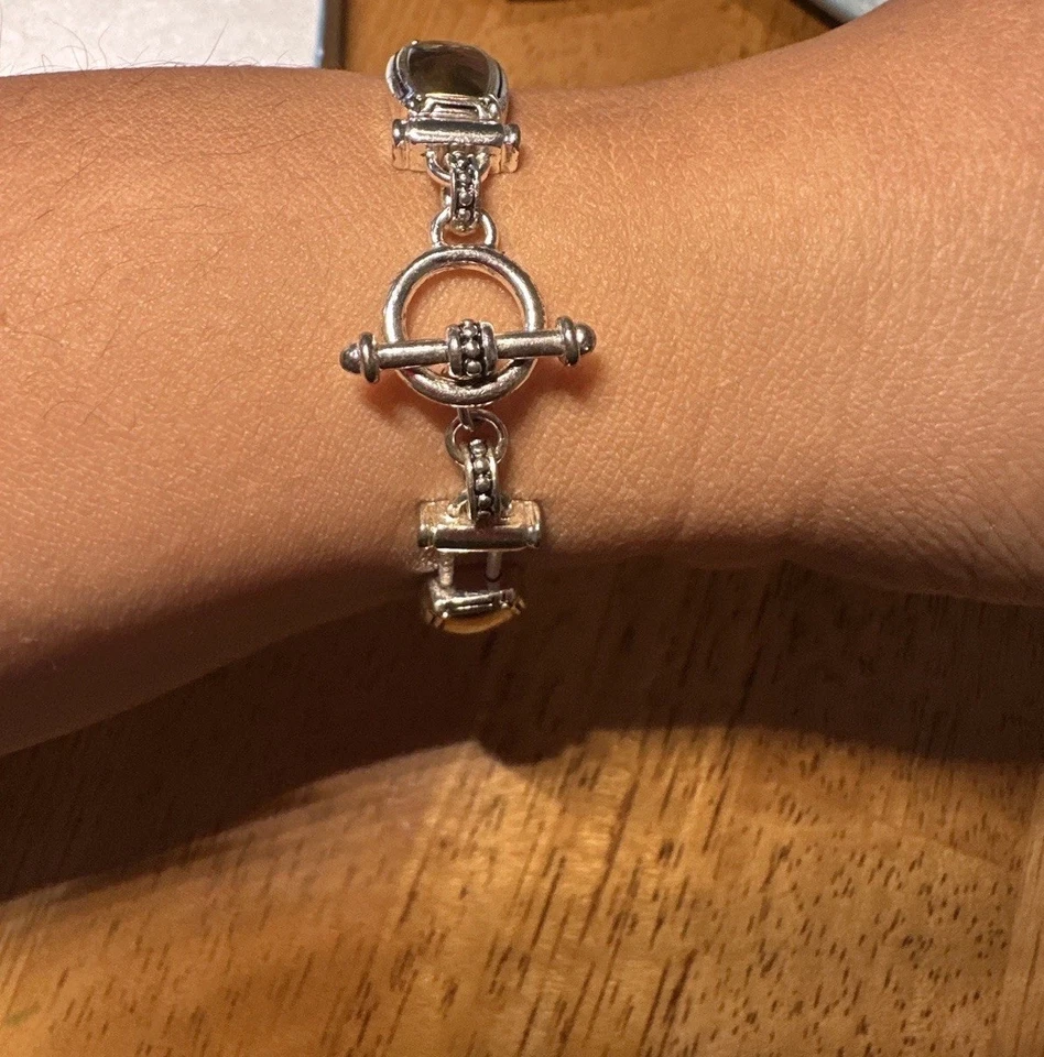 Подписанный Моне эластичный браслет золото и серебро камни ювелирные изделия винтажный - Изображение 3 из 4