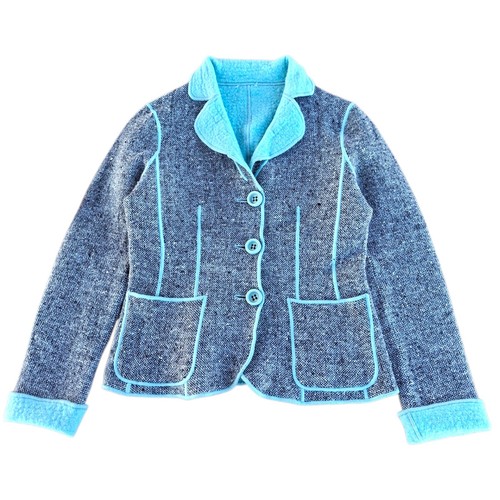 Moschino Cheap and Chic, Vintage Moschino Cheap and Chic Wool Tweed Jacket Contrast Piping Blazer S/M